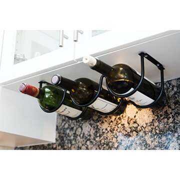 Wallniture Andora Under Cabinet Wine Rack Farmhouse Decor Kitchen Organization and Storage Rack for 3 Liquor Bottles Black