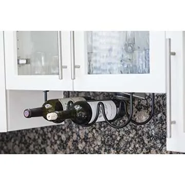 Wallniture Andora Under Cabinet Wine Rack Farmhouse Decor Kitchen Organization and Storage Rack for 3 Liquor Bottles Black