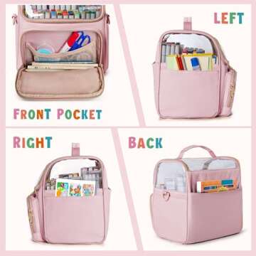 Rexmica Large Marker Organizer Case for 180 Markers, Marker Storage Bag for Markers, Paint Brushes, Colored Pencils or Other Art Supplies with Dividers and Shoulder Strap, Pink (Patented Design)