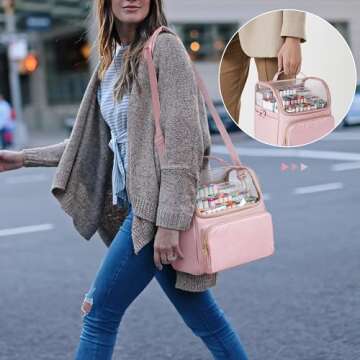 Rexmica Large Marker Organizer Case for 180 Markers, Marker Storage Bag for Markers, Paint Brushes, Colored Pencils or Other Art Supplies with Dividers and Shoulder Strap, Pink (Patented Design)