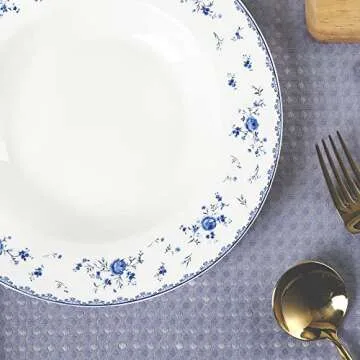 fanquare 8 Inch Porcelain Soup Bowls Set of 4, Round Pasta Plates Set for Salad, Dessert, Snack, Blue Roses