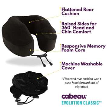 Cabeau Evolution Classic Travel Neck Pillow Memory Foam Neck Support with Adjustable Clasp for Comfort On-The-Go - Airplane, Train, Car, Home, Office, and Gaming (Purple)