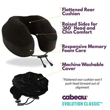 Cabeau Evolution Classic Travel Neck Pillow Memory Foam Neck Support with Adjustable Clasp for Comfort On-The-Go - Airplane, Train, Car, Home, Office, and Gaming (Purple)