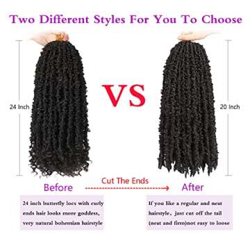 ZRQ Butterfly Locs Crochet Hair With Curly Ends 24 Inch 6 Packs Pre Looped Long Butterfly Soft Locs Distressed Butterfly Faux Locs Synthetic Goddess Locs Hair Extensions (24 Inch, 1B#)