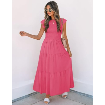 ZESICA Women's Summer Casual Flutter Sleeve Midi Dress