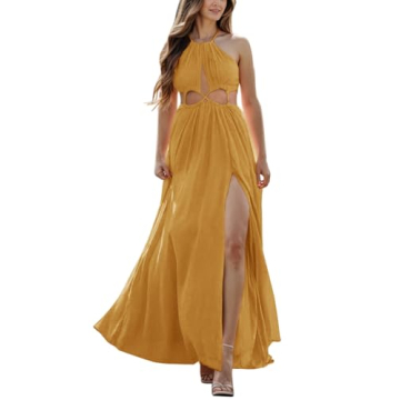 Cutout Halter Maxi Dress for Women | Boho Beach Style
