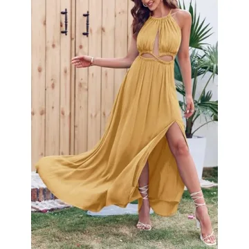 Cutout Halter Maxi Dress for Women | Boho Beach Style