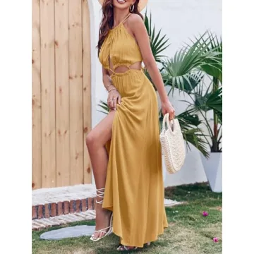 Cutout Halter Maxi Dress for Women | Boho Beach Style