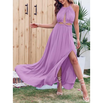 Cutout Halter Maxi Dress for Women | Boho Beach Style