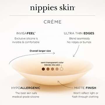 Nippies Non-Adhesive Bra Liner Nipple Covers for Women – Reusable Silicone No-Show Inserts Bra Pad Enhancements with Travel Box - Creme