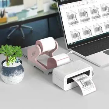 HBlife Label Holder for Rolls and Fan-Fold Labels Thermal Label Holder Shipping Label Stand Desktop Printer Supplies, Pink White