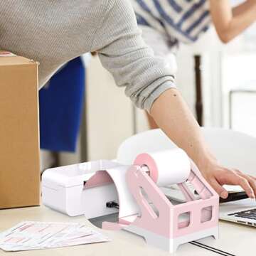 HBlife Label Holder for Rolls and Fan-Fold Labels Thermal Label Holder Shipping Label Stand Desktop Printer Supplies, Pink White
