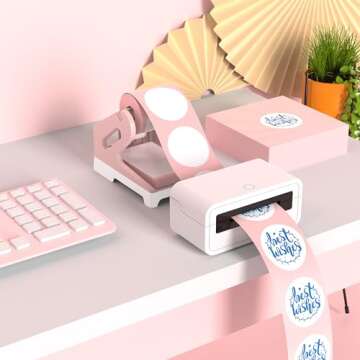 HBlife Label Holder for Rolls and Fan-Fold Labels Thermal Label Holder Shipping Label Stand Desktop Printer Supplies, Pink White