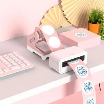 HBlife Label Holder for Rolls and Fan-Fold Labels Thermal Label Holder Shipping Label Stand Desktop Printer Supplies, Pink White
