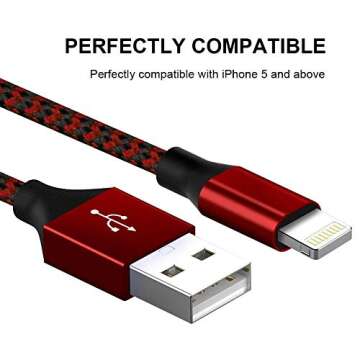 Phone Cable 5 Pack[3/3/6/6/10FT] Extra Long Nylon Braided USB Charging&Syncing Cordsdfg