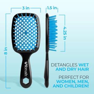 FHI Heat UNbrush Detangling Brush for Pain-Free Brushing on All Wet or Dry Hair Types — Durable DuoFlex Anti-Static Bristles, Lightweight Handle, Vented Hair Brush, Ocean