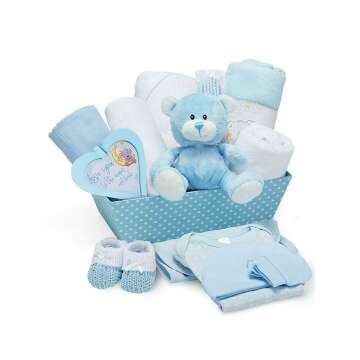 Unique Newborn Baby Boy Keepsake Box - Blue Hamper with Teddy Bear