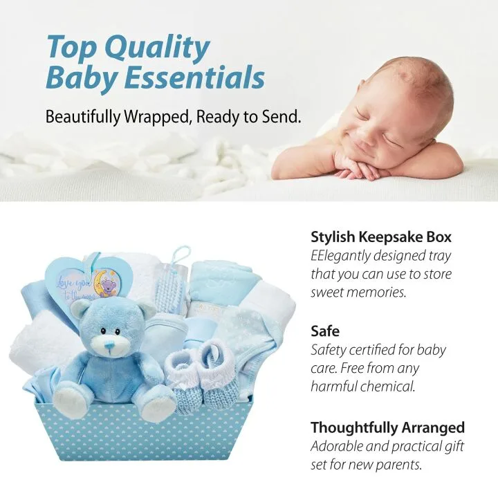 Newborn Baby Boy Keepsake Box with Teddy Bear