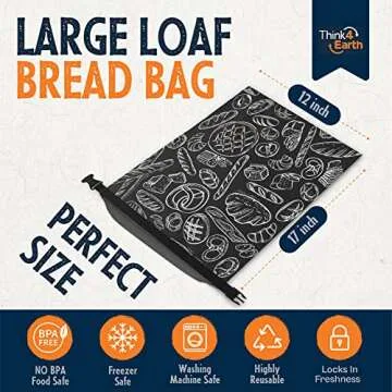 THINK4EARTH® - 2 Packs Bread Bags, Bread Bags for Homemade Bread Loaf, Freezer Bread Storage Bag, Bread Container, Reusable Food Storage Bag, Large Bread Bags for Homemade Bread with Double Lining.