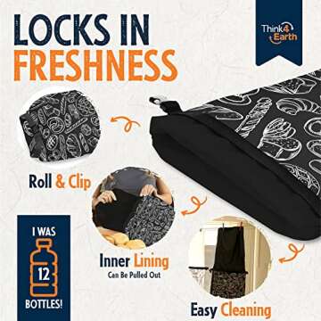 THINK4EARTH® - 2 Packs Bread Bags, Bread Bags for Homemade Bread Loaf, Freezer Bread Storage Bag, Bread Container, Reusable Food Storage Bag, Large Bread Bags for Homemade Bread with Double Lining.