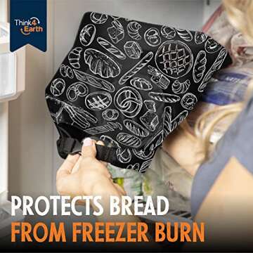 THINK4EARTH® - 2 Packs Bread Bags, Bread Bags for Homemade Bread Loaf, Freezer Bread Storage Bag, Bread Container, Reusable Food Storage Bag, Large Bread Bags for Homemade Bread with Double Lining.