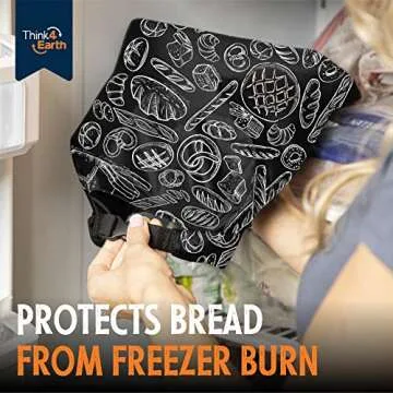 THINK4EARTH® - 2 Packs Bread Bags, Bread Bags for Homemade Bread Loaf, Freezer Bread Storage Bag, Bread Container, Reusable Food Storage Bag, Large Bread Bags for Homemade Bread with Double Lining.