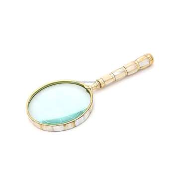 RII Magnifying Glass with Mother of Pearl Handle, Handheld 10x Magnifying Glass Lens, Antique Magnif...