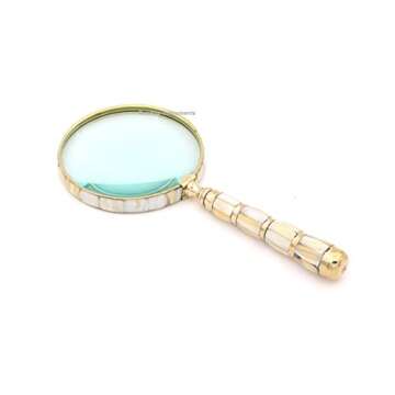 RII Magnifying Glass with Mother of Pearl Handle, Handheld 10x Magnifying Glass Lens, Antique Magnifier, Reading, Inspection, Coin & Stamp, Astrologer, Low Sight Elderly Collectible Décor Gift 4"