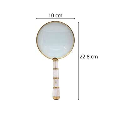 RII Magnifying Glass with Mother of Pearl Handle, Handheld 10x Magnifying Glass Lens, Antique Magnifier, Reading, Inspection, Coin & Stamp, Astrologer, Low Sight Elderly Collectible Décor Gift 4"