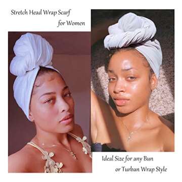 Kachanaa Ultra Soft Stretch Jersey Turban Head Wraps Long Solid Color African Shawl Hair Scarfs Lightweight Breathable Head bands Ties for Black Women(White)