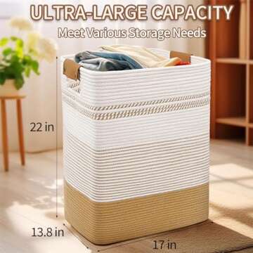 DOFASAYI Laundry Hamper - 85L Large Laundry Basket with Leather Handles, Decorative Storage Basket f...