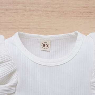 DUBASAM Trendy Kids Toddler Baby Girl Fall Outfit Ruffle Long Sleeve Knit Blouse Pullover Top Mini Skirt with Belt Clothes (White +brown, 3-4 Years)