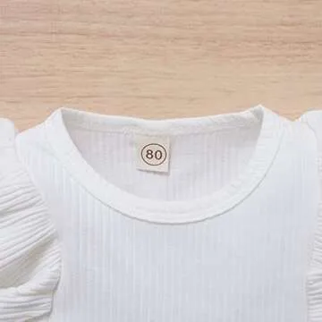 DUBASAM Trendy Kids Toddler Baby Girl Fall Outfit Ruffle Long Sleeve Knit Blouse Pullover Top Mini Skirt with Belt Clothes (White +brown, 3-4 Years)