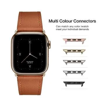 POWER PRIMACY Leather Bands Compatible with Apple Watch Band 38mm 40mm 41mm 42mm-Series 10,Genuine Leather Strap Compatible for Women Men iWatch SE Series 10 9 8 7 6 5 4 3 2 1(Brown/Plating Gold)