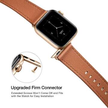POWER PRIMACY Leather Bands Compatible with Apple Watch Band 38mm 40mm 41mm 42mm-Series 10,Genuine Leather Strap Compatible for Women Men iWatch SE Series 10 9 8 7 6 5 4 3 2 1(Brown/Plating Gold)