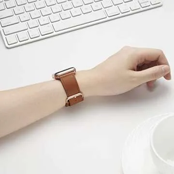 POWER PRIMACY Leather Bands Compatible with Apple Watch Band 38mm 40mm 41mm 42mm-Series 10,Genuine Leather Strap Compatible for Women Men iWatch SE Series 10 9 8 7 6 5 4 3 2 1(Brown/Plating Gold)