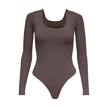 Almere Basics Long Sleeve Double Lined Contour Bodysuit - Thong Style for Women