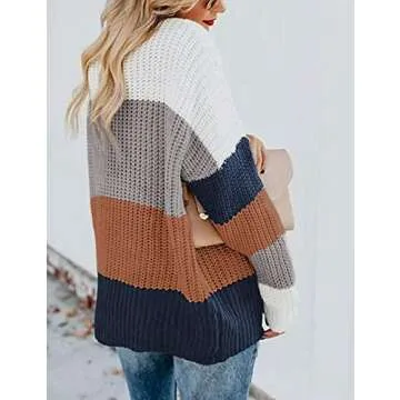 ZESICA Stylish Long Sleeve Color Block Pullover Sweater