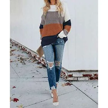 ZESICA Stylish Long Sleeve Color Block Pullover Sweater