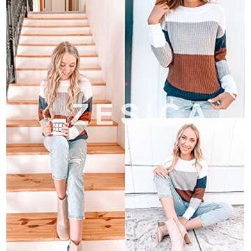 ZESICA Stylish Long Sleeve Color Block Pullover Sweater
