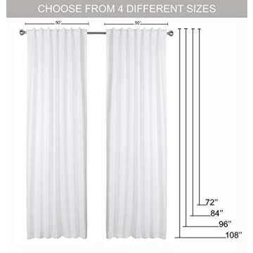 White Cotton Curtains 96 Inches Long for Living Room - Textured Semi Sheer Light Filtering Window Cu...