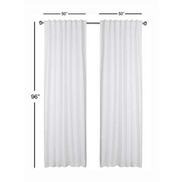 White Cotton Curtains 96 Inches Long for Living Room - Textured Semi Sheer Light Filtering Window Curtain for Boho Décor - Farmhouse Linen Back Tab Drapes for Bedroom Kitchen - 50x96 Inch, 2 Panels