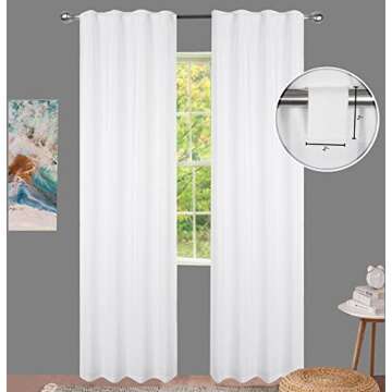 White Cotton Curtains 96 Inches Long for Living Room - Textured Semi Sheer Light Filtering Window Curtain for Boho Décor - Farmhouse Linen Back Tab Drapes for Bedroom Kitchen - 50x96 Inch, 2 Panels