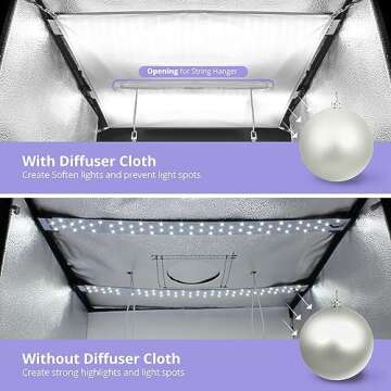 LimoStudio 24 x 24 inch (New Model) LED Light Box Photo Shooting Tents, 120 LED > 4000 Lumen, CRI > 95, Elastic Ceiling String Clip for Hanging Object, Transparent Clay for Object Position, AGG1071