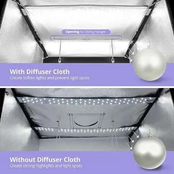 LimoStudio 24 x 24 inch (New Model) LED Light Box Photo Shooting Tents, 120 LED > 4000 Lumen, CRI > 95, Elastic Ceiling String Clip for Hanging Object, Transparent Clay for Object Position, AGG1071