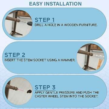 Antique Brass Casters with Rubber Wheels 1-5/8" Stem Caster Replacement for Chairs, Sofa, Dresser | Vintage Furniture Rollers for Hardwood Floor Set of 4