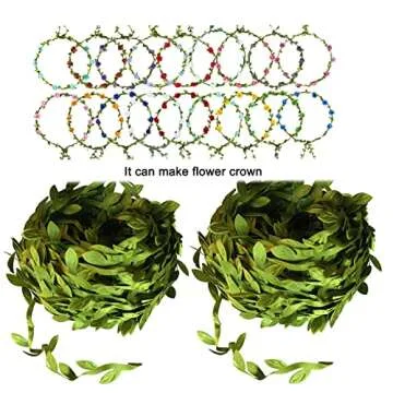 KEHAWK 2PCS 66FT Artificial Vines Fake Hanging Plants Leaves Ribbon Leaf Vine Trim Foliage Rattan DIY Wreath Foliage Green Leaves Ribbon Decorative Home Wall Garden Wedding Party Wreaths Decor
