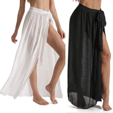 Womens Sarongs Skirts for Beach Bathing Suit Swim Cover-Up Maxi Long Wrap Skirt (-Black+White-us 4-1...