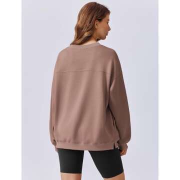 PINSPARK Womens Crewneck Sweatshirt Long Sleeve Pullover Tops Stretch Fall Outfits Y2K Sweat Shirts with Pockets, Taupetastic Small