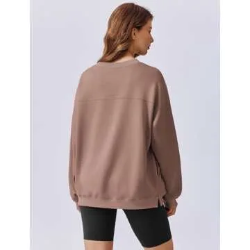 PINSPARK Womens Crewneck Sweatshirt Long Sleeve Pullover Tops Stretch Fall Outfits Y2K Sweat Shirts with Pockets, Taupetastic Small